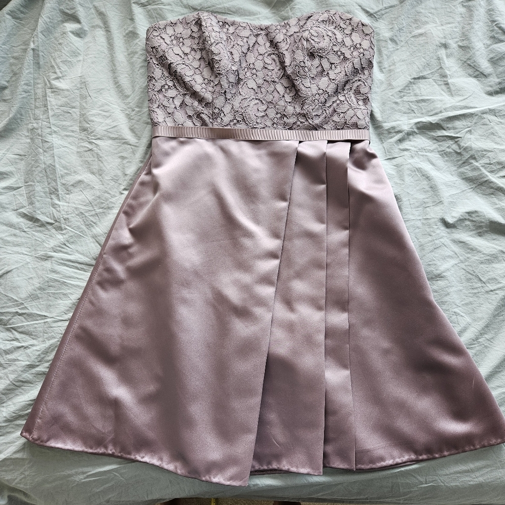 David's Bridal strapless Bridesmaid dress lace top pockets